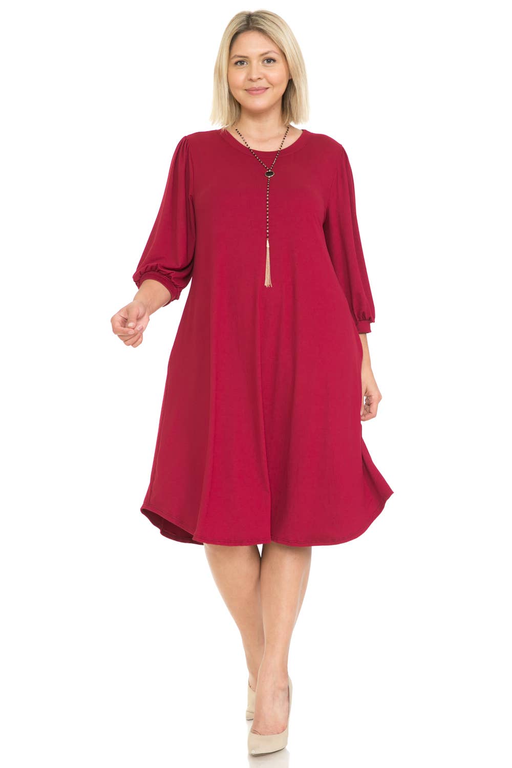 Plus Size Balloon Sleeve Midi Dress