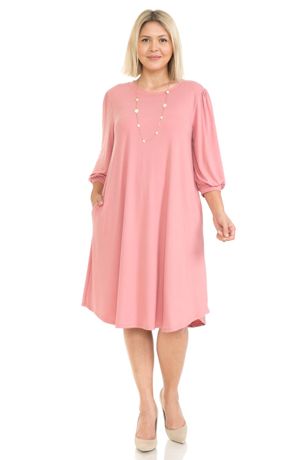 Plus Size Balloon Sleeve Midi Dress