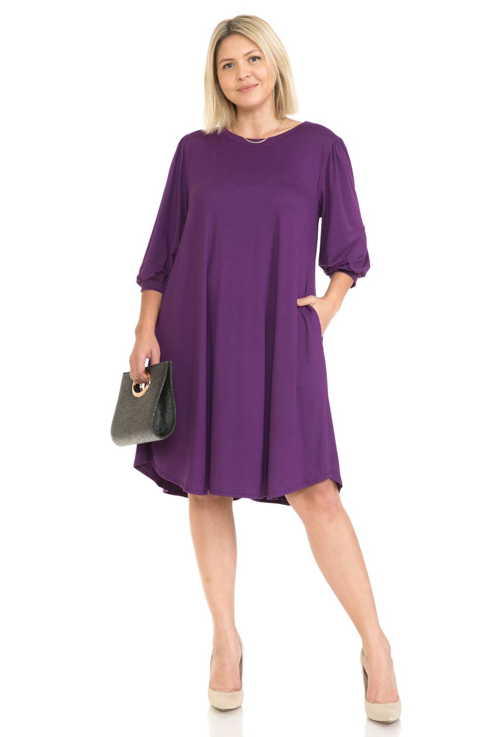 Plus Size Balloon Sleeve Midi Dress