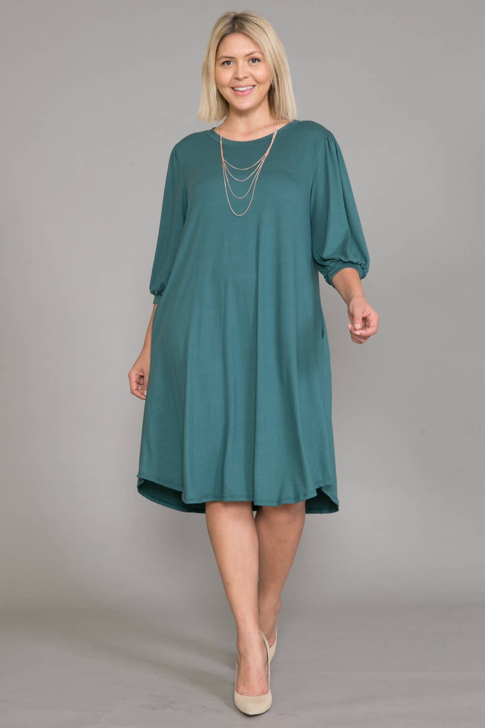 Plus Size Balloon Sleeve Midi Dress