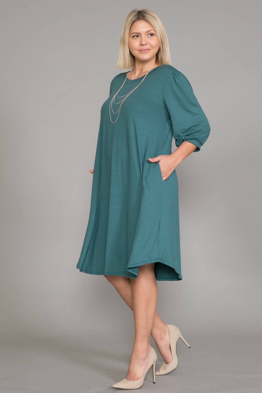 Plus Size Balloon Sleeve Midi Dress