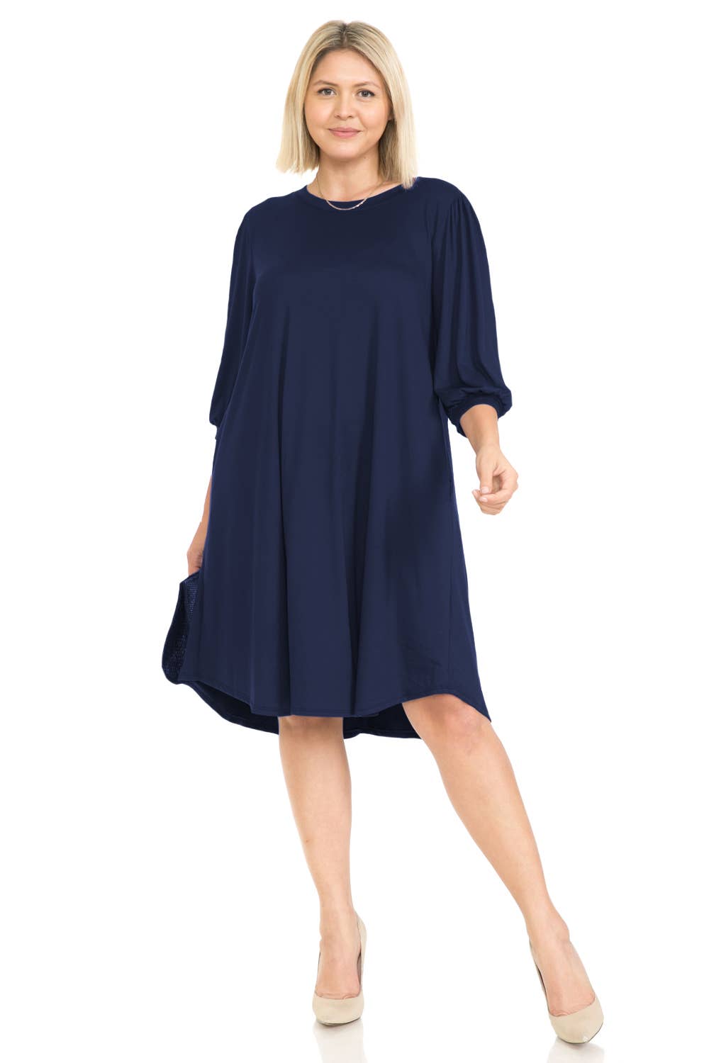 Plus Size Balloon Sleeve Midi Dress
