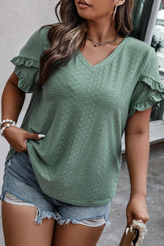 Laurel Green Petal Sleeve Plus Size Blouse