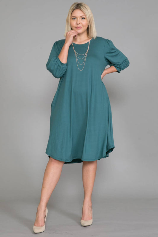 Plus Size Balloon Sleeve Midi Dress