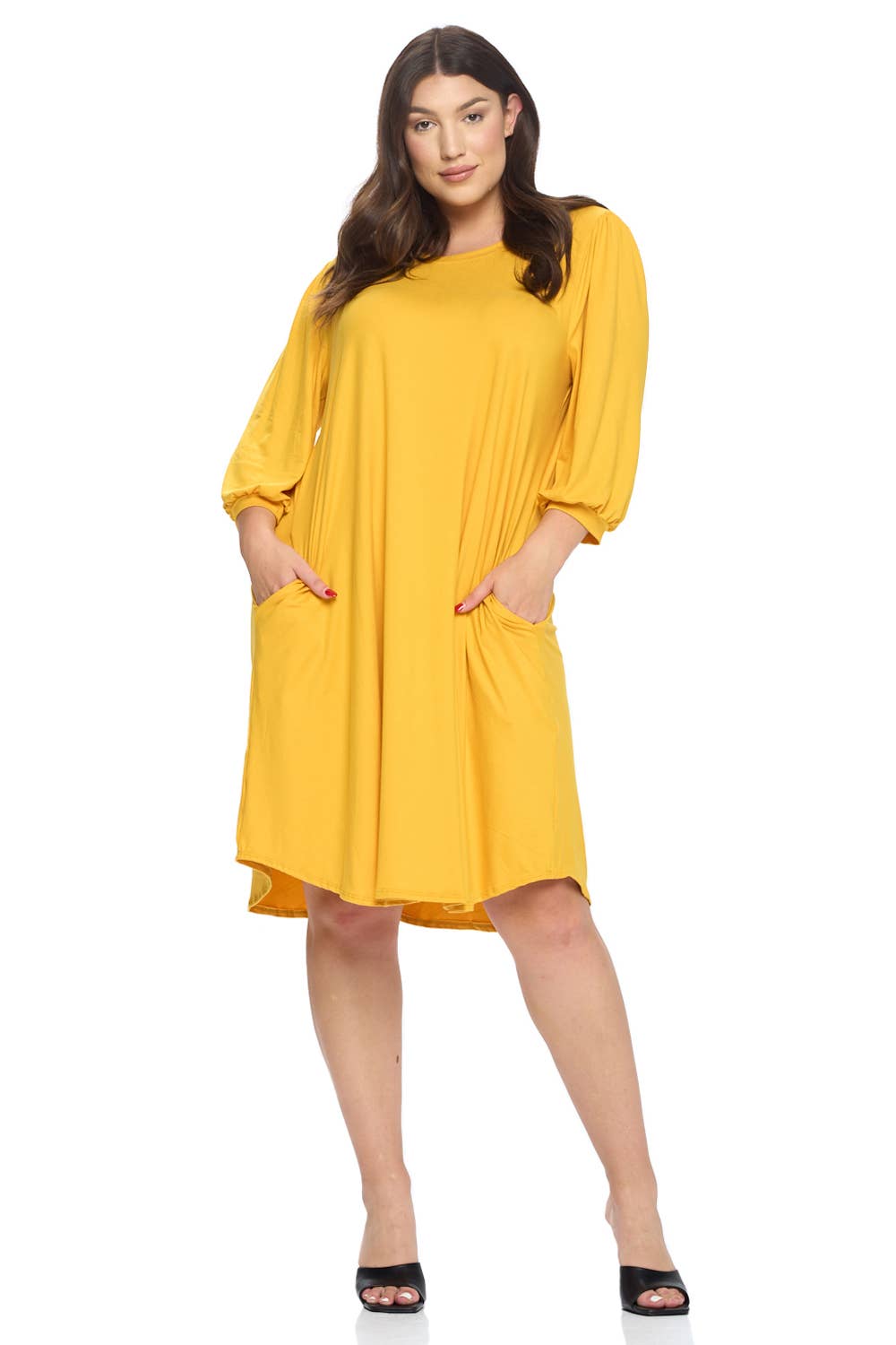Plus Size Balloon Sleeve Midi Dress
