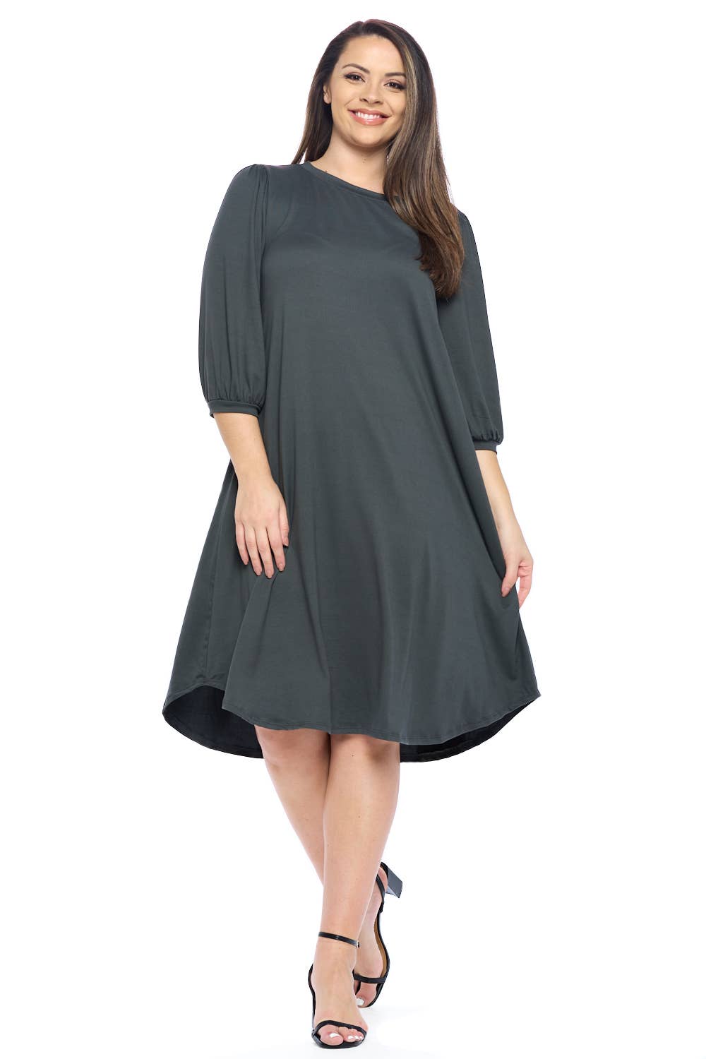 Plus Size Balloon Sleeve Midi Dress